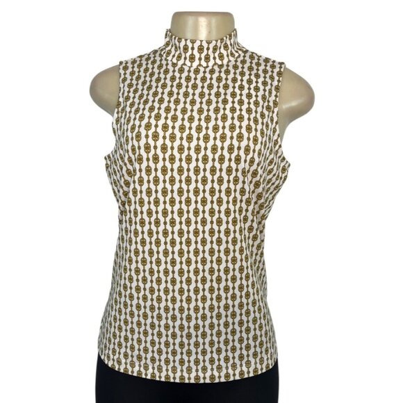 Carolina Belle Womens Sleeveless High-Neck Top With Chain Print Design Size S - - Picture 1 of 6